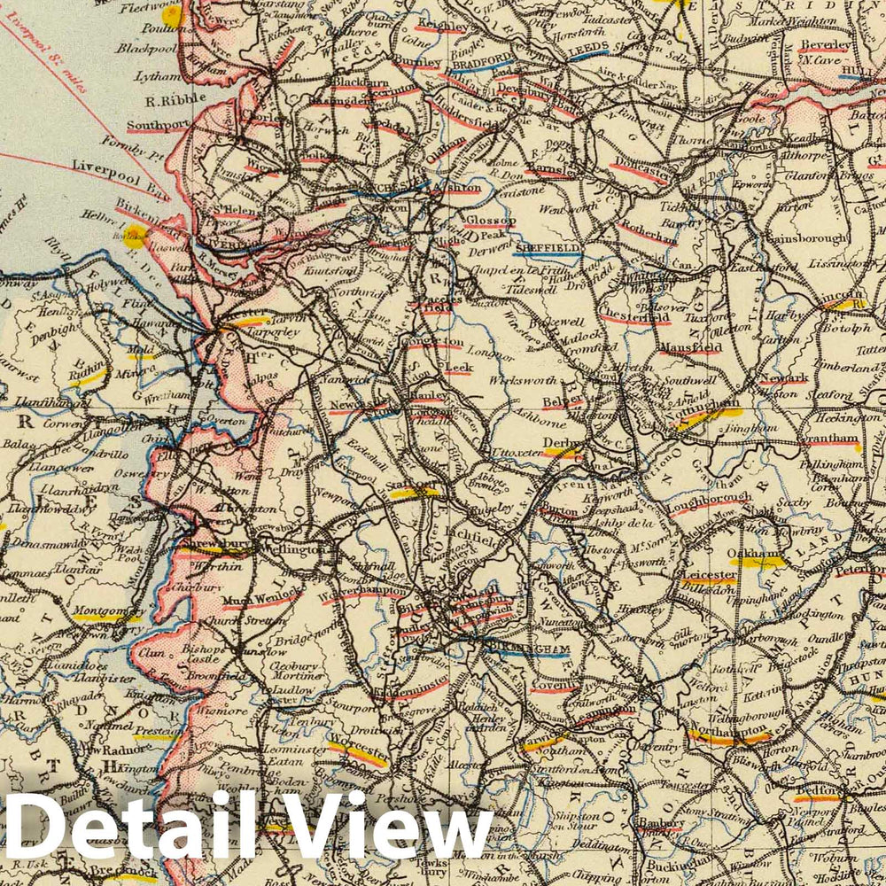 Historic Map : 1883 Railway, Statistical England, Wales. - Vintage Wall Art