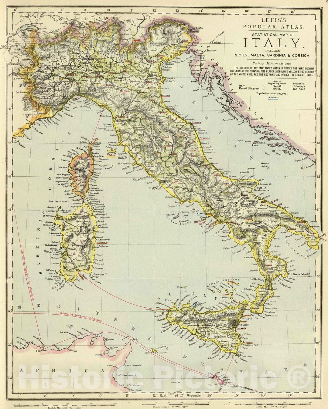 Historic Map : 1883 Italy. v1 - Vintage Wall Art