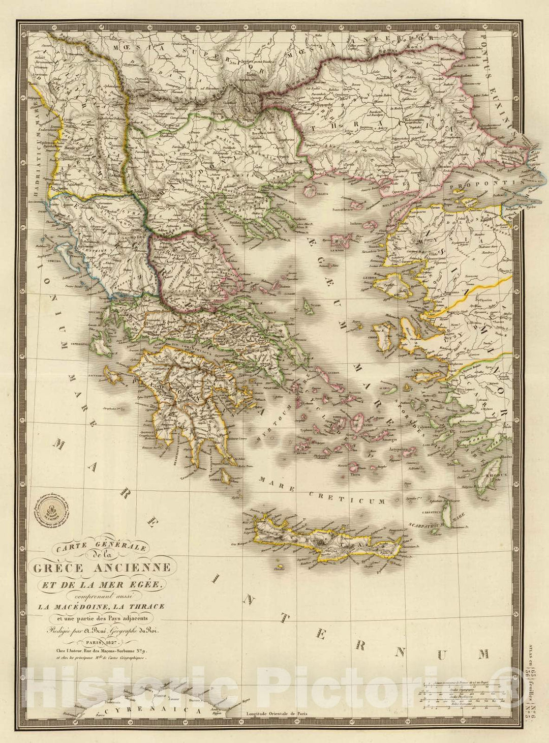 Historic Map : Albania; Greece, 1827 Grece ancienne et de la Mer Egee. , Vintage Wall Art