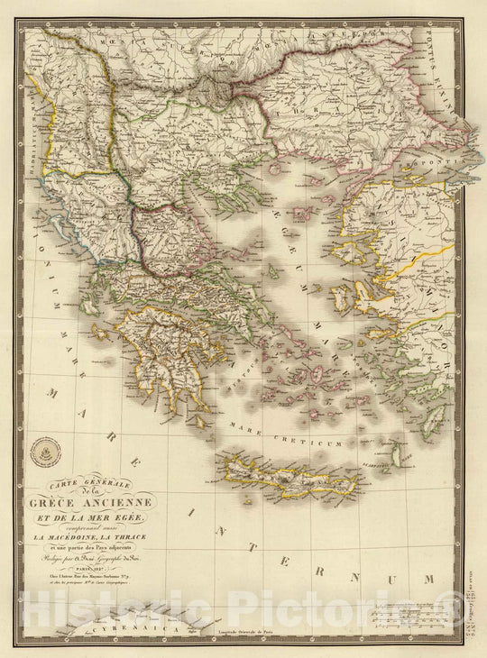 Historic Map : Albania; Greece, 1827 Grece ancienne et de la Mer Egee. , Vintage Wall Art