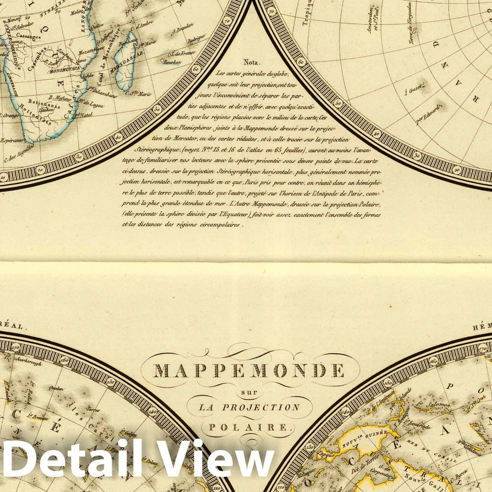 Historic Map : 1828 Mappemonde, sur l'horizon de Paris; Mappemonde sur la Projection Polaire. - Vintage Wall Art