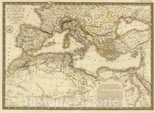 Historic Map : Mediterranean Region, Eastern Hemisphere 1828 Nord de l'Afrique, Mer Mediterranee, Europe Meridionale. , Vintage Wall Art