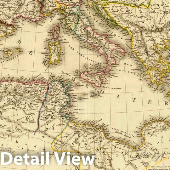 Historic Map : Mediterranean Region, Eastern Hemisphere 1828 Nord de l'Afrique, Mer Mediterranee, Europe Meridionale. , Vintage Wall Art