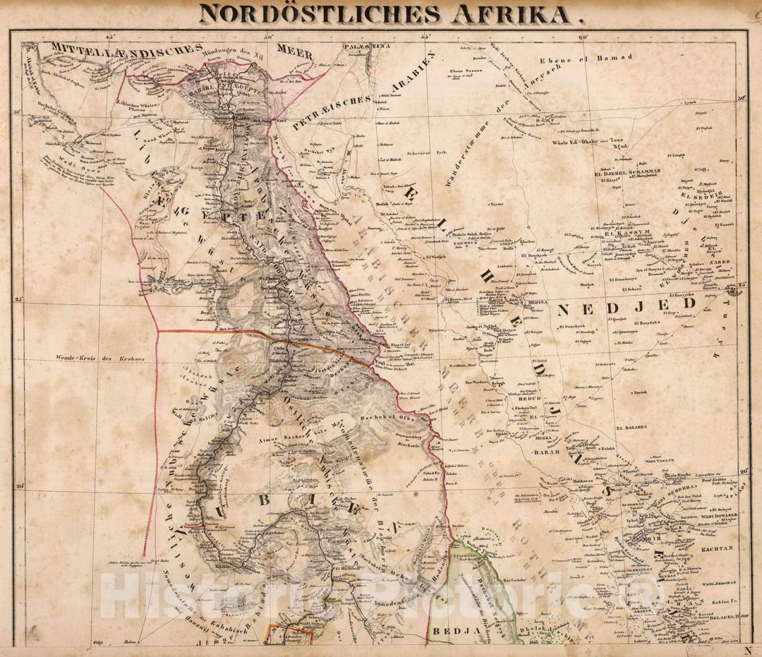 Historic Map : Egypt; Sudan, , Africa 1855 NO Afrika I. , Vintage Wall Art