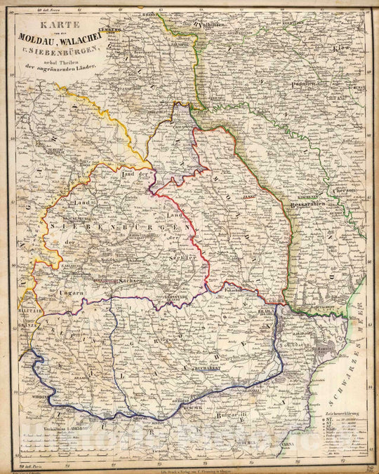 Historic Wall Map : Poland; Romania, Europe, Eastern 1855 Moldau, Walachei, Siebenburgen. , Vintage Wall Art