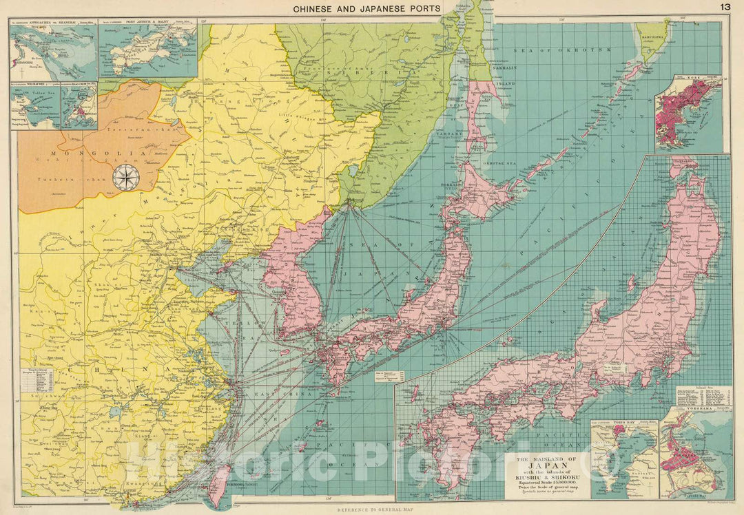 Historic Map : 1922 Chinese, Japanese Ports. - Vintage Wall Art