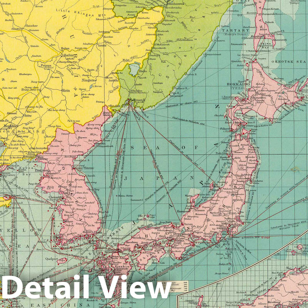 Historic Map : 1922 Chinese, Japanese Ports. - Vintage Wall Art