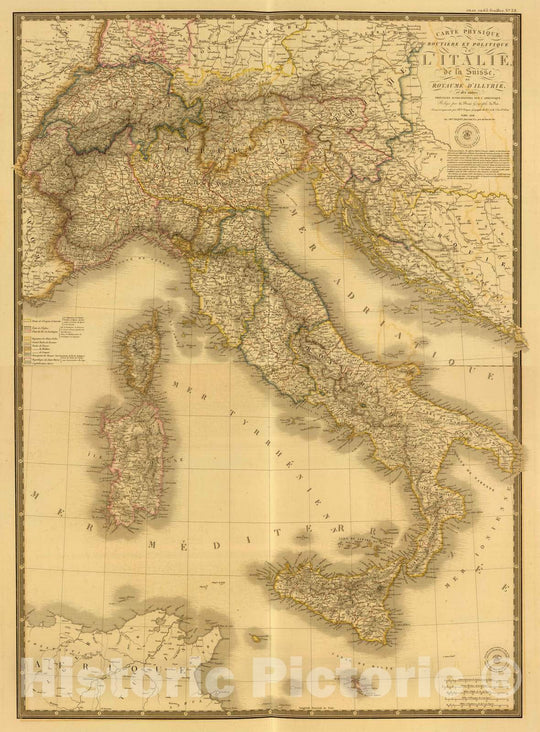 Historic Map : Italy; Switzerland, Balkan Peninsula 1838 Composite: Italie, Suisse, Illyrie. , Vintage Wall Art