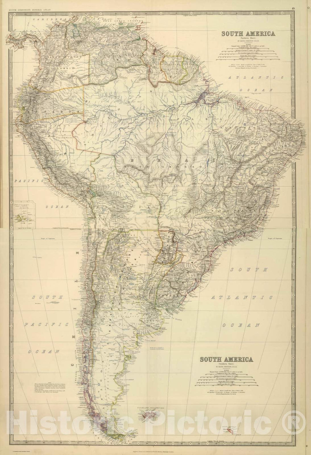 Historic Map : 1879 Composite: South America. - Vintage Wall Art