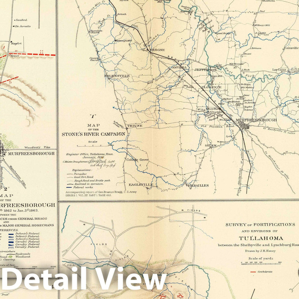 Historic Map : Military Atlas - 1895 Murfreesborough. - Vintage Wall Art