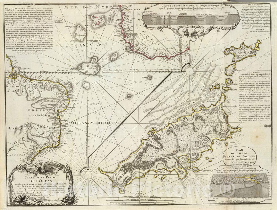 Historic Map : Brazil, Fernando de Noronha (Island), Atlantic 1737 L'Ocean, Fernand de Noronha. , Vintage Wall Art