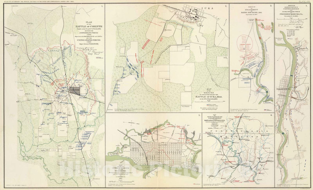 Historic Map : Military Atlas - 1895 Battle of Corinth; Iuka; Bayou Fourche; Fredericksburg; Wilmington. - Vintage Wall Art