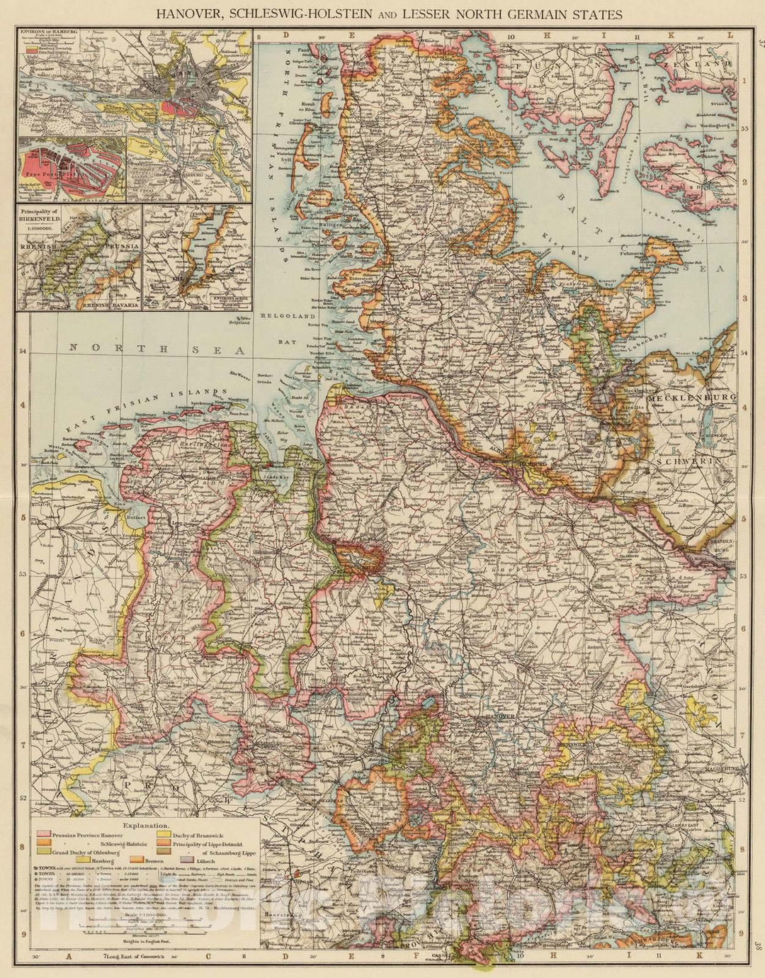 Historic Map : Germany, Schleswig-Holstein , Germany 1895 Hanover, Schleswig-Holstein. , Vintage Wall Art