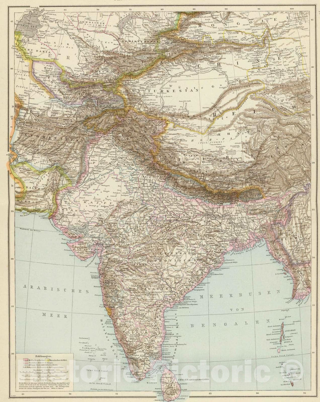 Historic Map : India; Pakistan, Tibet (China), Asia, Central 1881 Centralasien, Ostindien. , Vintage Wall Art