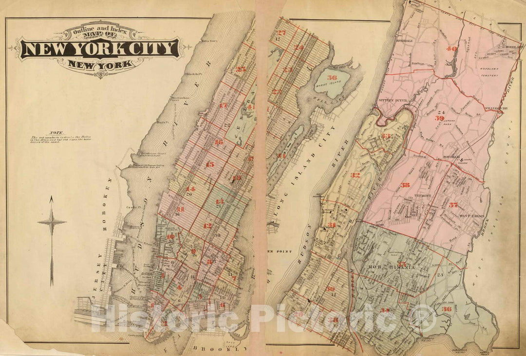 Historic Map : City Atlas - 1879 Index map: Atlas, City of New York. - Vintage Wall Art