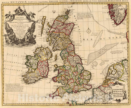 Historic Map : England; Ireland, British Isles 1742 Isles Britanniques. , Vintage Wall Art