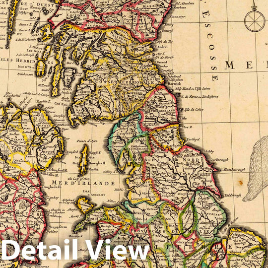 Historic Map : England; Ireland, British Isles 1742 Isles Britanniques. , Vintage Wall Art