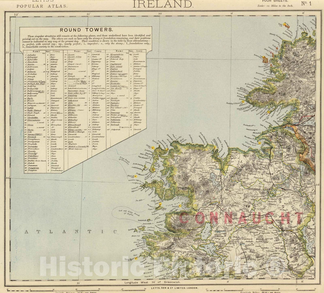 Historic Map : 1883 Ireland 1. - Vintage Wall Art