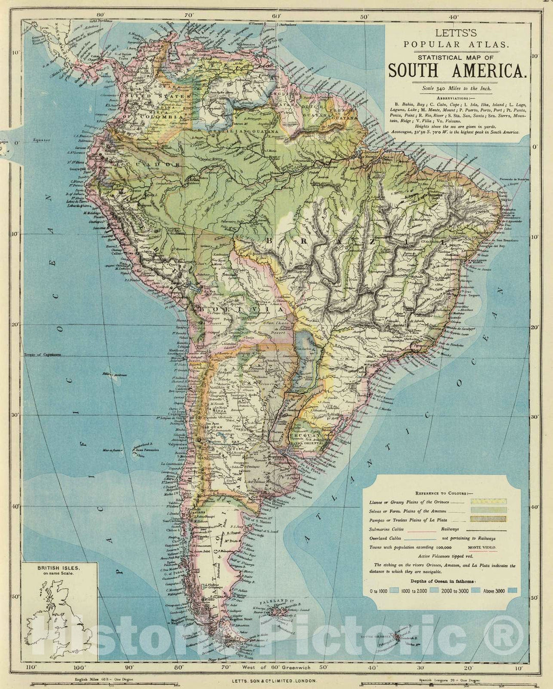 Historic Map : 1883 South America. - Vintage Wall Art