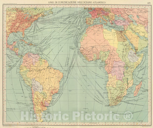 Historic Map : 1929 4-5. Linee di comunicazione, Oceano Atlantico. - Vintage Wall Art