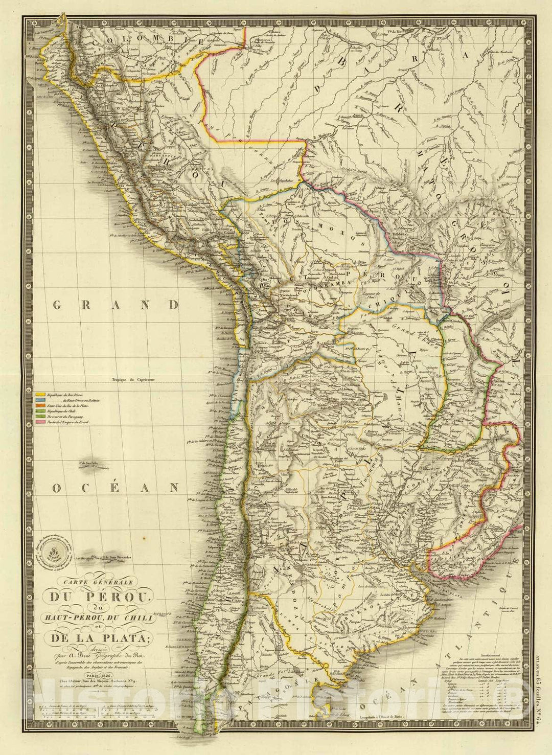 Historic Map : Argentina; Peru, , South America 1826 Perou, Haut-Perou, Chili, La Plata. , Vintage Wall Art