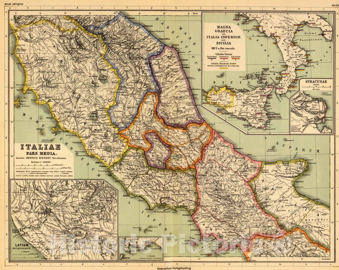 Historic Map : Italy, 1903 Italiae pars Media. , Vintage Wall Art