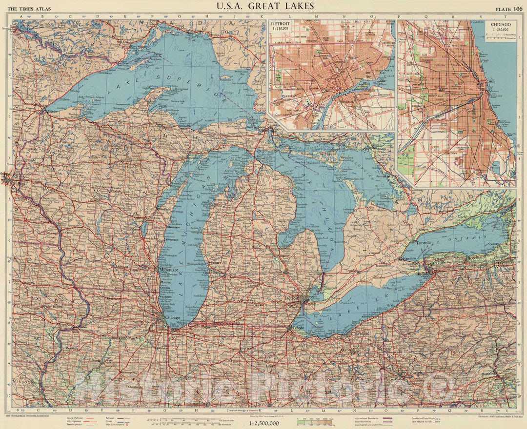 Historic Map : 1957 U.S.A. Great Lakes, Plate 106, Vol. V - Vintage Wall Art