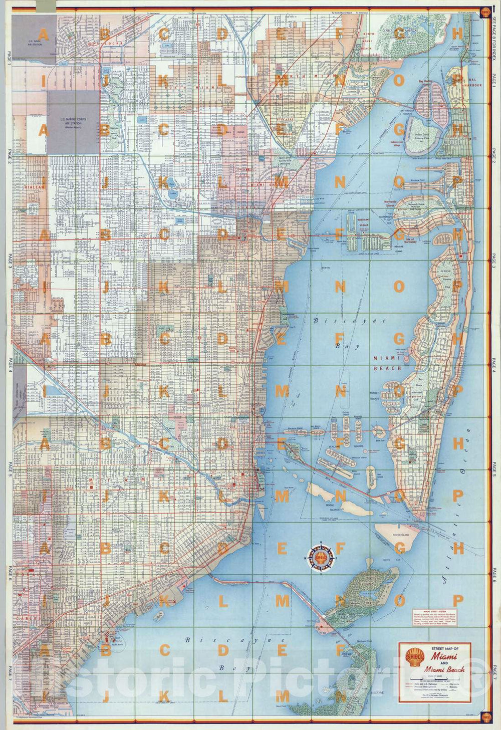 Historic Map - National Atlas - 1956 Shell Street Map of Miami and Miami Beach (Eastern Portion). - Vintage Wall Art