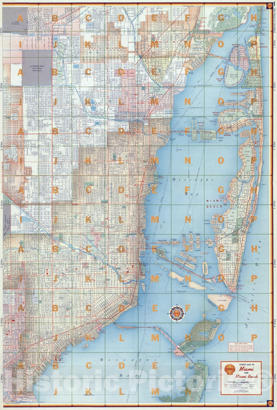 Historic Map - National Atlas - 1956 Shell Street Map of Miami and Miami Beach (Eastern Portion). - Vintage Wall Art