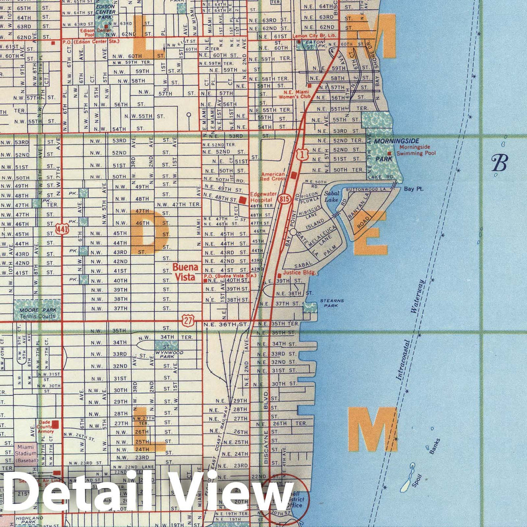 Historic Map - National Atlas - 1956 Shell Street Map of Miami and Miami Beach (Eastern Portion). - Vintage Wall Art