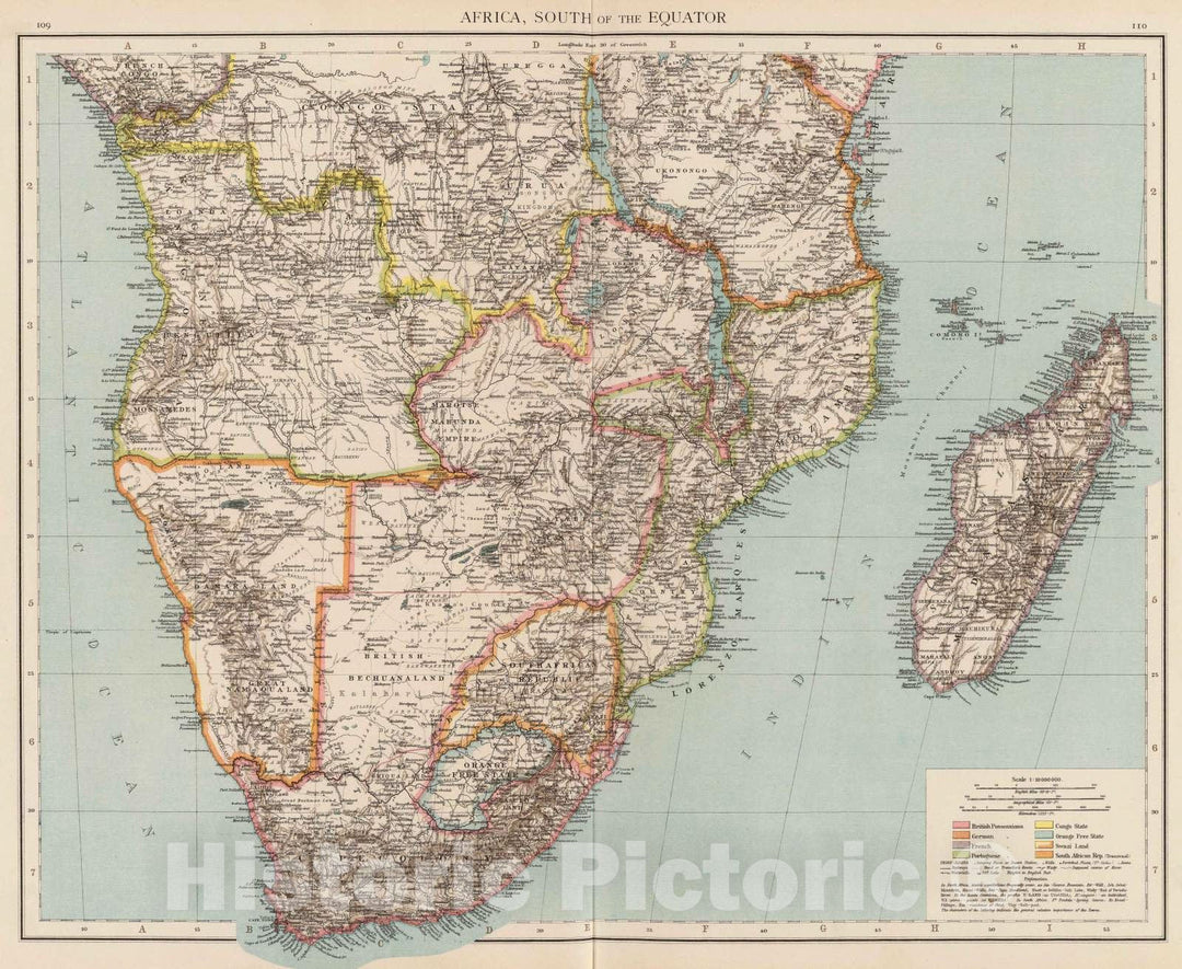 Historic Map : 1895 Africa, S. of Equator. - Vintage Wall Art