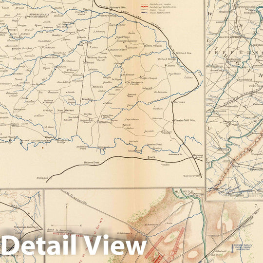 Historic Map : Bristow (Va.), Maryland, Decatur Region (Ga.) 1895 Orange Co, Va, Mine Run, Rapidan River. , Vintage Wall Art