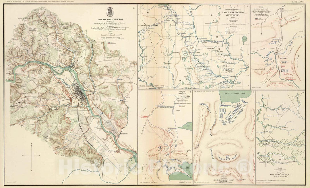 Historic Wall Map : Military Atlas - 1895 Fredericksburg. - Vintage Wall Art