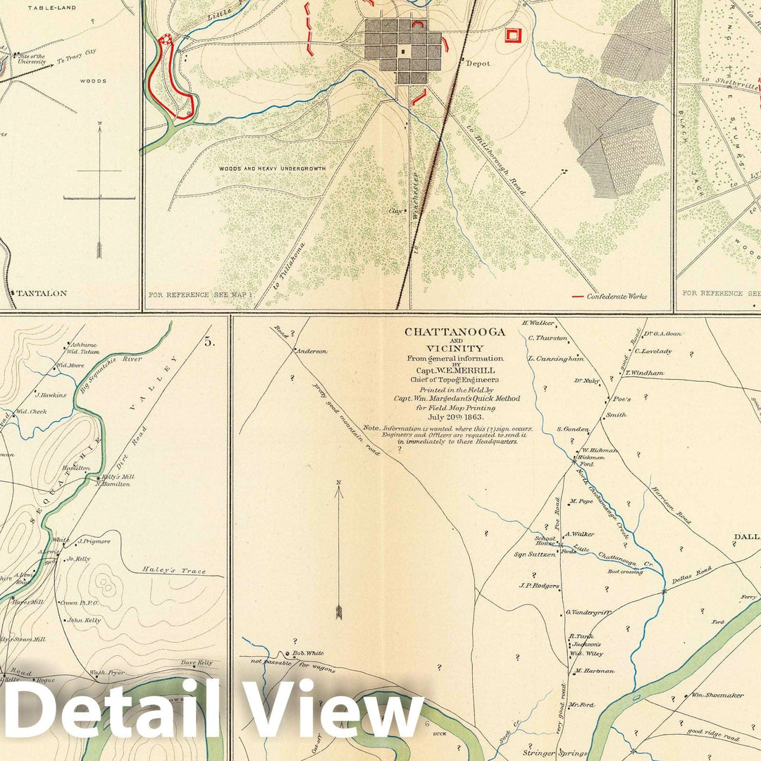 Historic Map : Military Atlas - 1895 Decherd, Manchester, Tullahoma, Jasper, Chattanooga, Shelbyville. - Vintage Wall Art