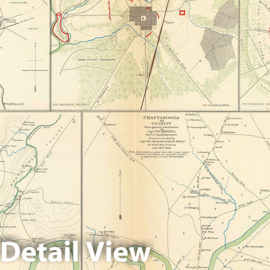 Historic Map : Military Atlas - 1895 Decherd, Manchester, Tullahoma, Jasper, Chattanooga, Shelbyville. - Vintage Wall Art