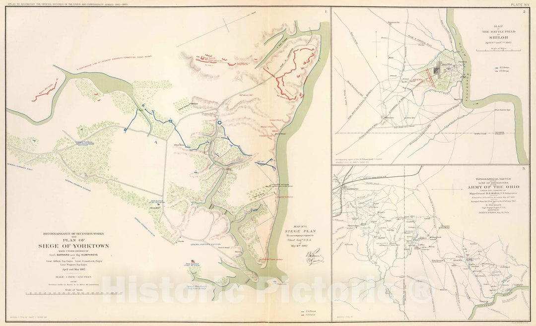 Historic Map : Military Atlas - 1895 Siege of Yorktown. - Vintage Wall Art