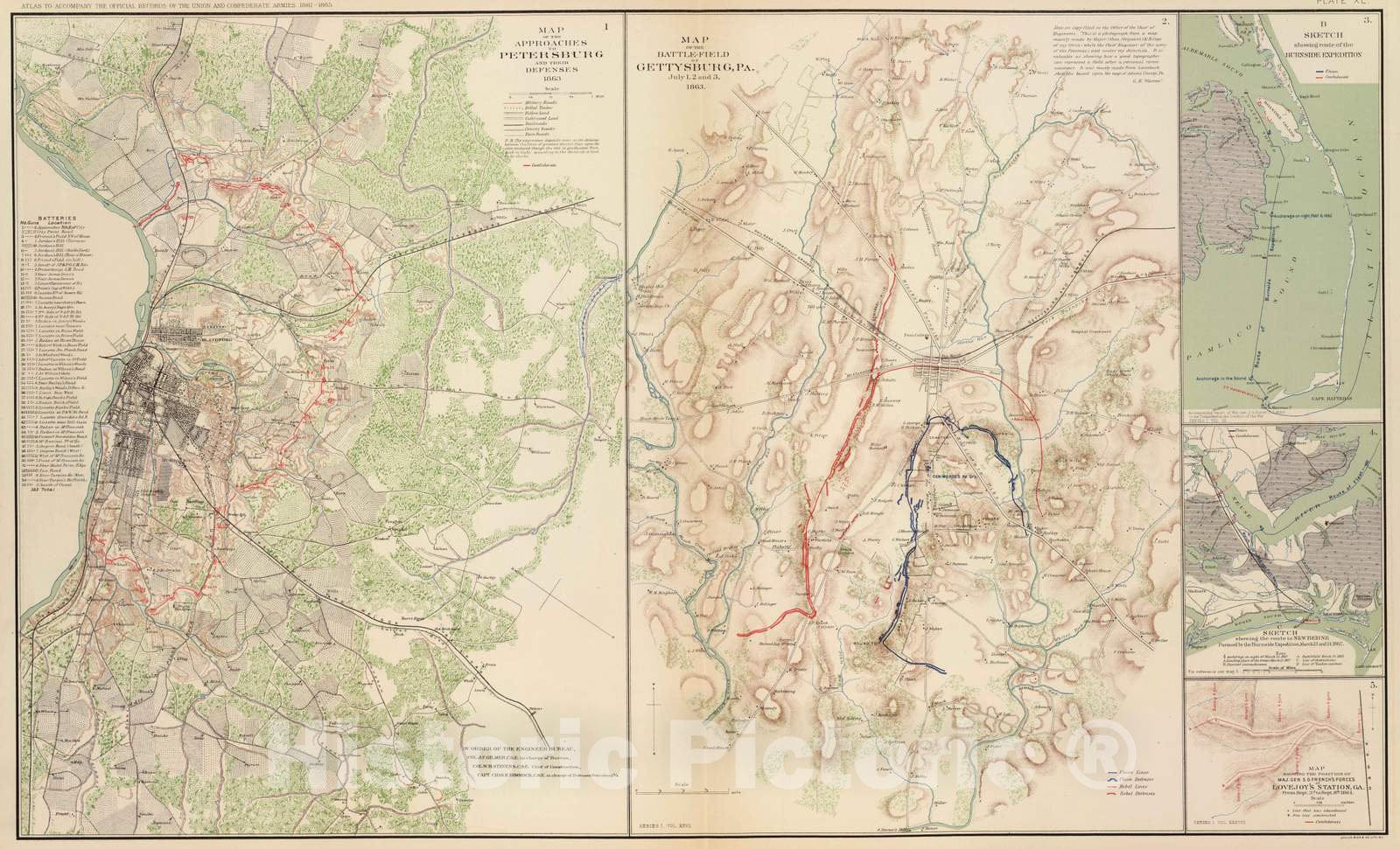 Historic Map : Military Atlas - 1895 Petersburg, Gettysburg. - Vintage Wall Art