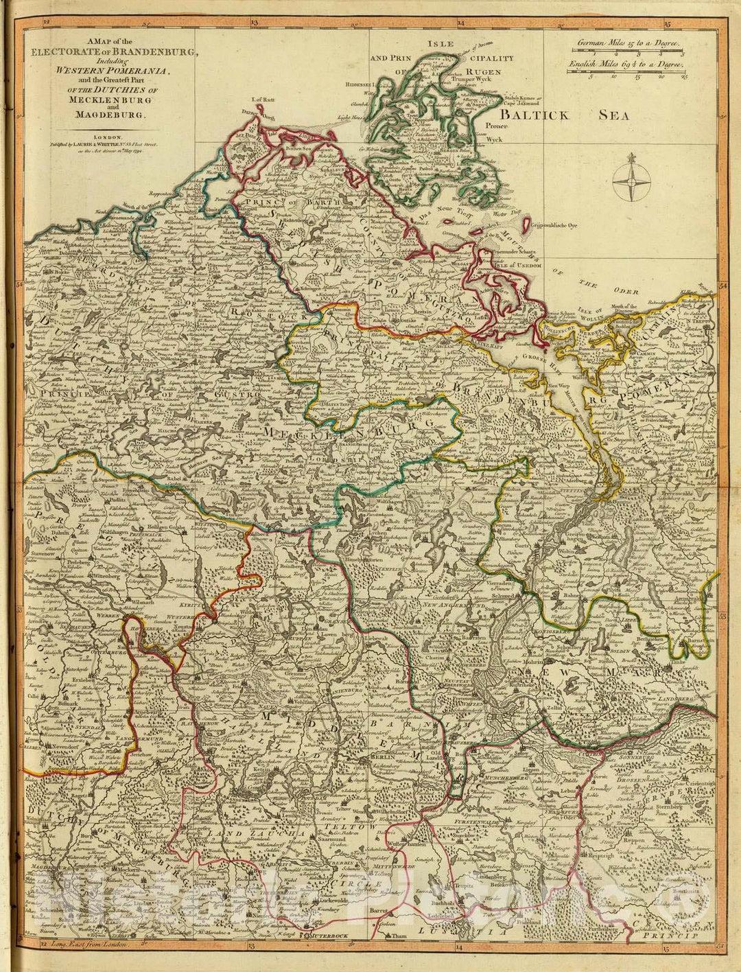 Historic Map : Germany, 1794 Brandenburg, W. Pomerania. , Vintage Wall Art