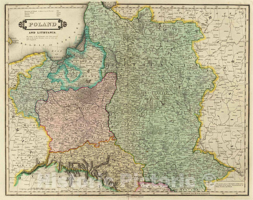 Historic Wall Map : Lithuania; Poland, Europe, Eastern 1831 Poland, Lithuania , Vintage Wall Art