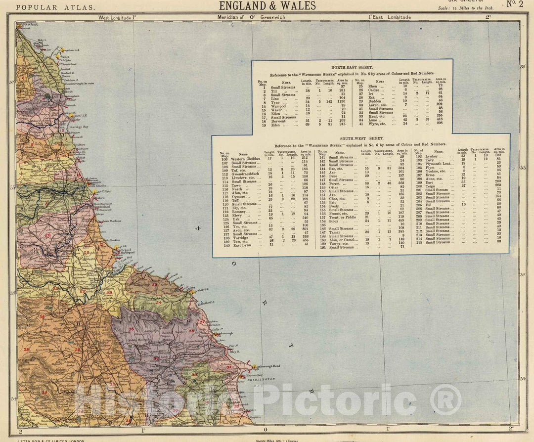 Historic Map : 1883 Watershed map England, Wales 2. - Vintage Wall Art