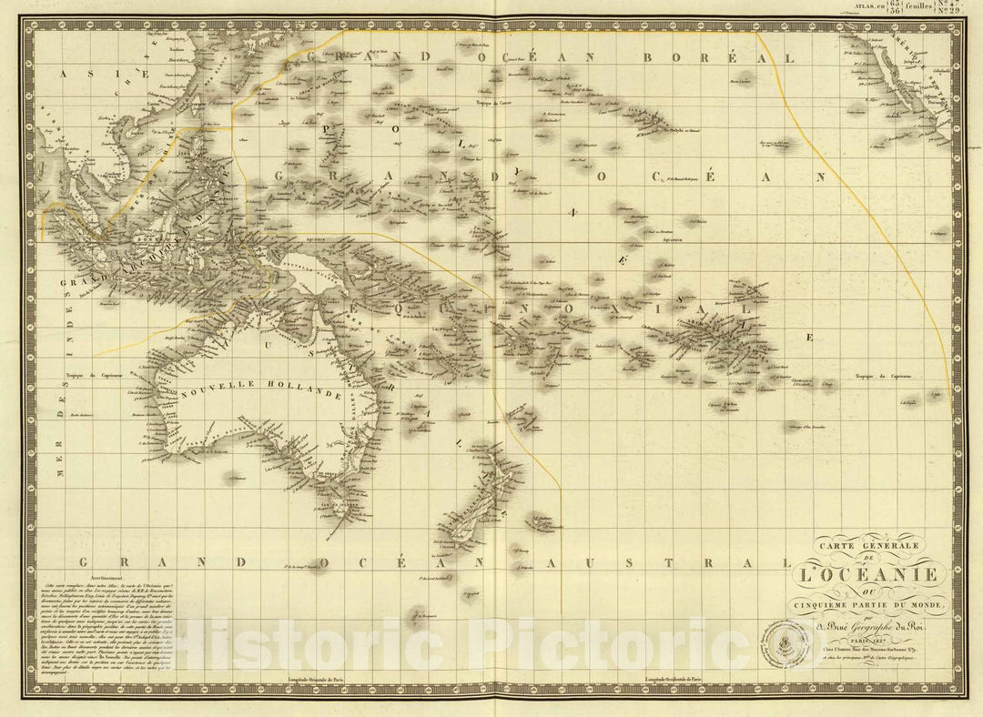 Historic Map : Australia, , Pacific 1827 Oceanie. , Vintage Wall Art