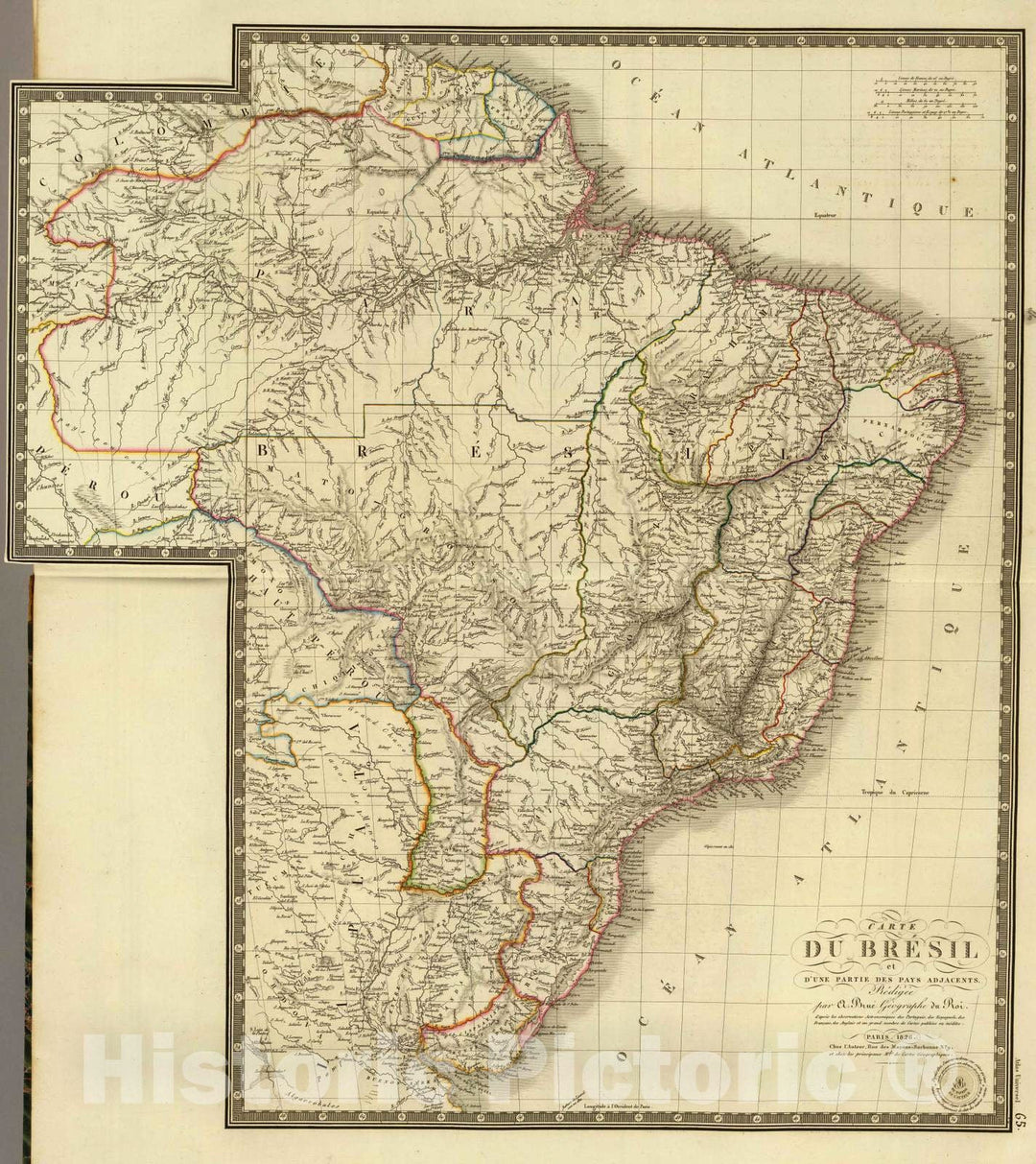 Historic Map : Brazil; Paraguay, , South America 1826 Bresil. , Vintage Wall Art