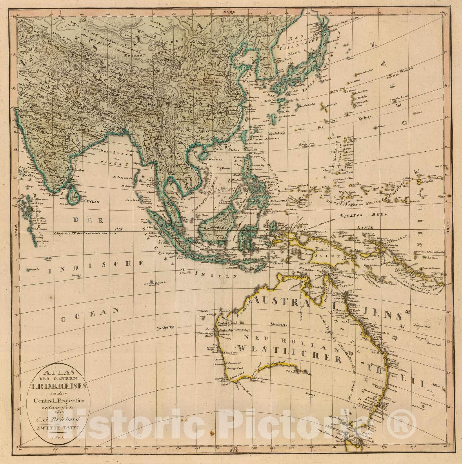 Historic Map : Australia, , Asia; Pacific 1803 2. Atlas des ganzen Erdkreises. , Vintage Wall Art