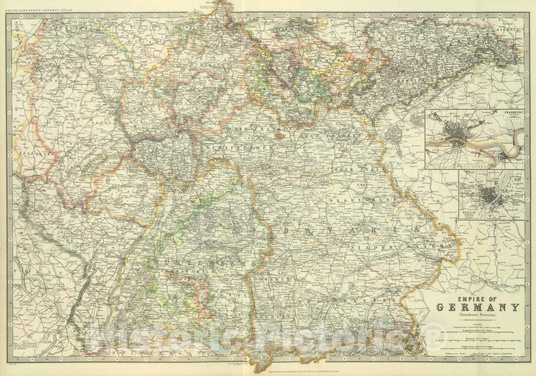 Historic Wall Map : 1912 Empire of Germany (Southern Portion). - Vintage Wall Art