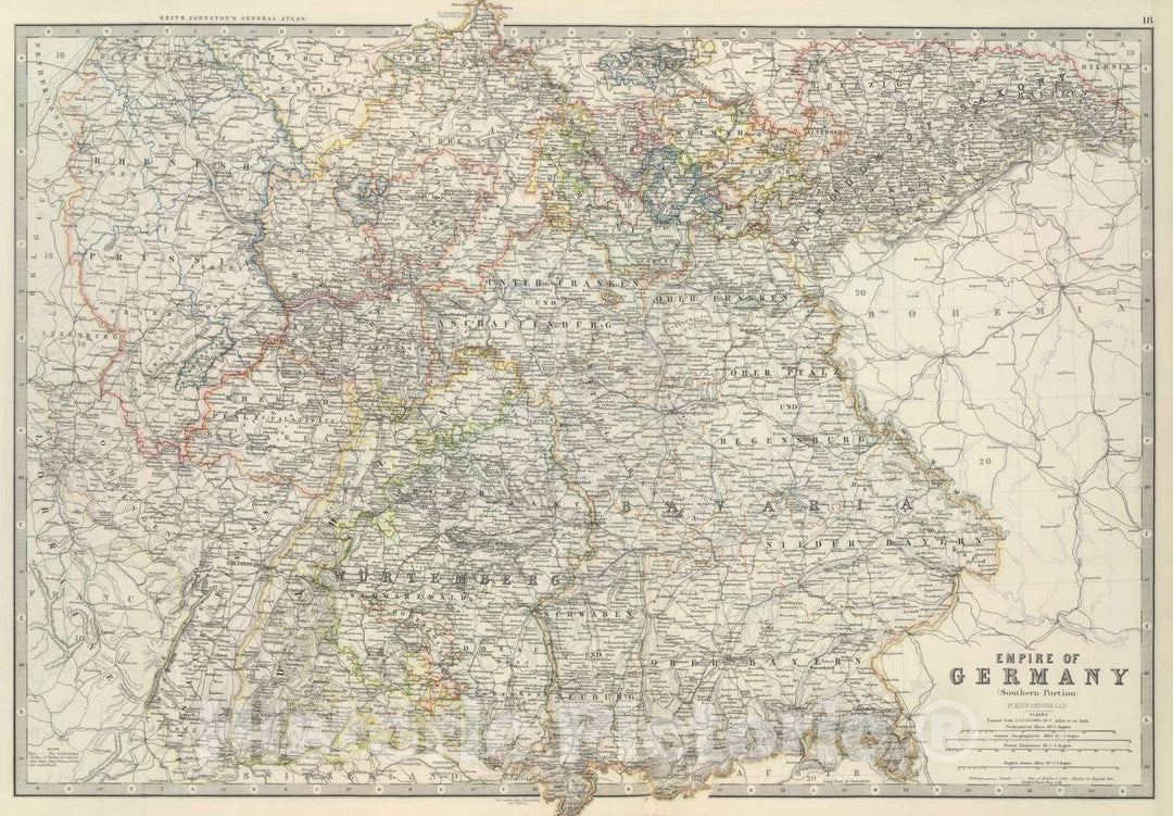 Historic Map : 1893 Empire of Germany (Southern Portion). - Vintage Wall Art