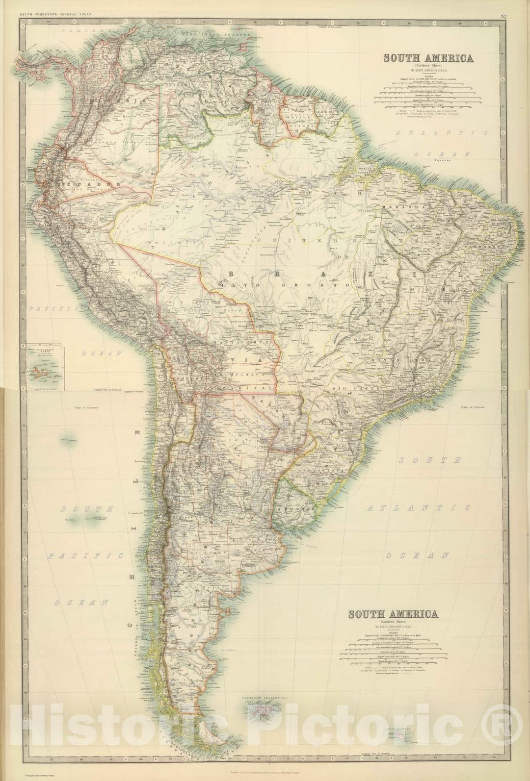 Historic Map : 1893 Composite: South America. - Vintage Wall Art