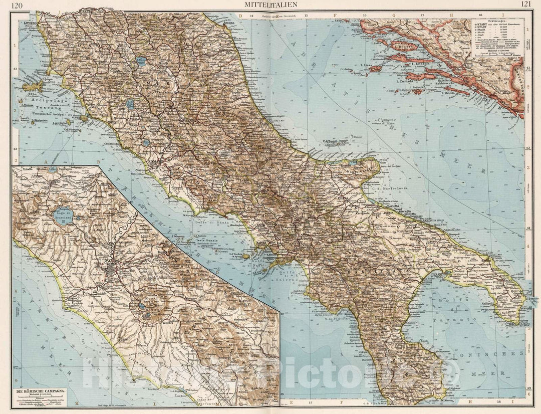 Historic Map : Italy, 1905 Mittelitalien , Vintage Wall Art