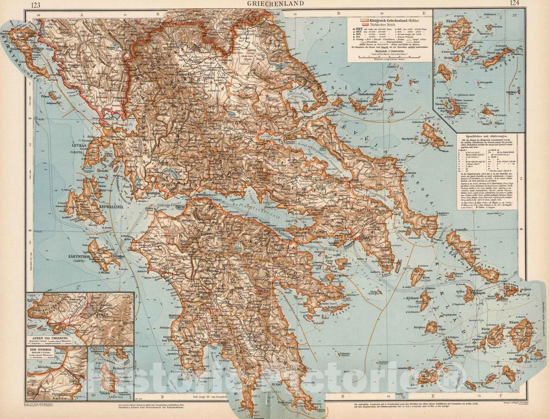 Historic Map : Greece, 1905 Griechenland , Vintage Wall Art