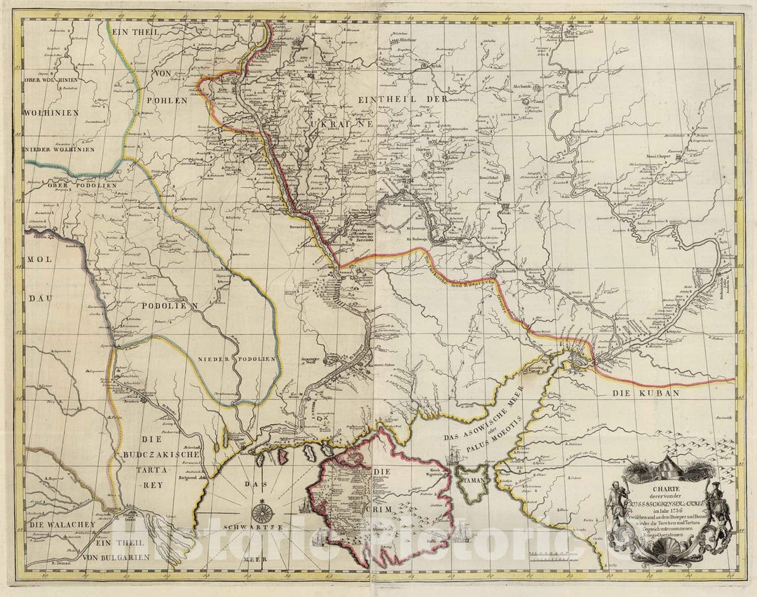 Historic Map : Russia; Ukraine, 1736 Charte derer von der Russisch-Keyser Armee im Jahr 1736 , Vintage Wall Art