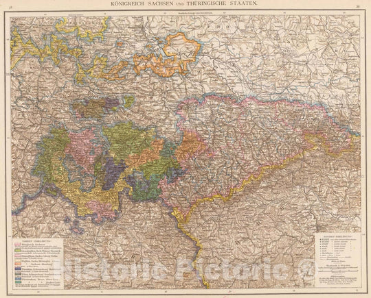 Historic Map : Germany, Saxony , Germany 1881 Sachsen, Thuringische Staaten. , Vintage Wall Art